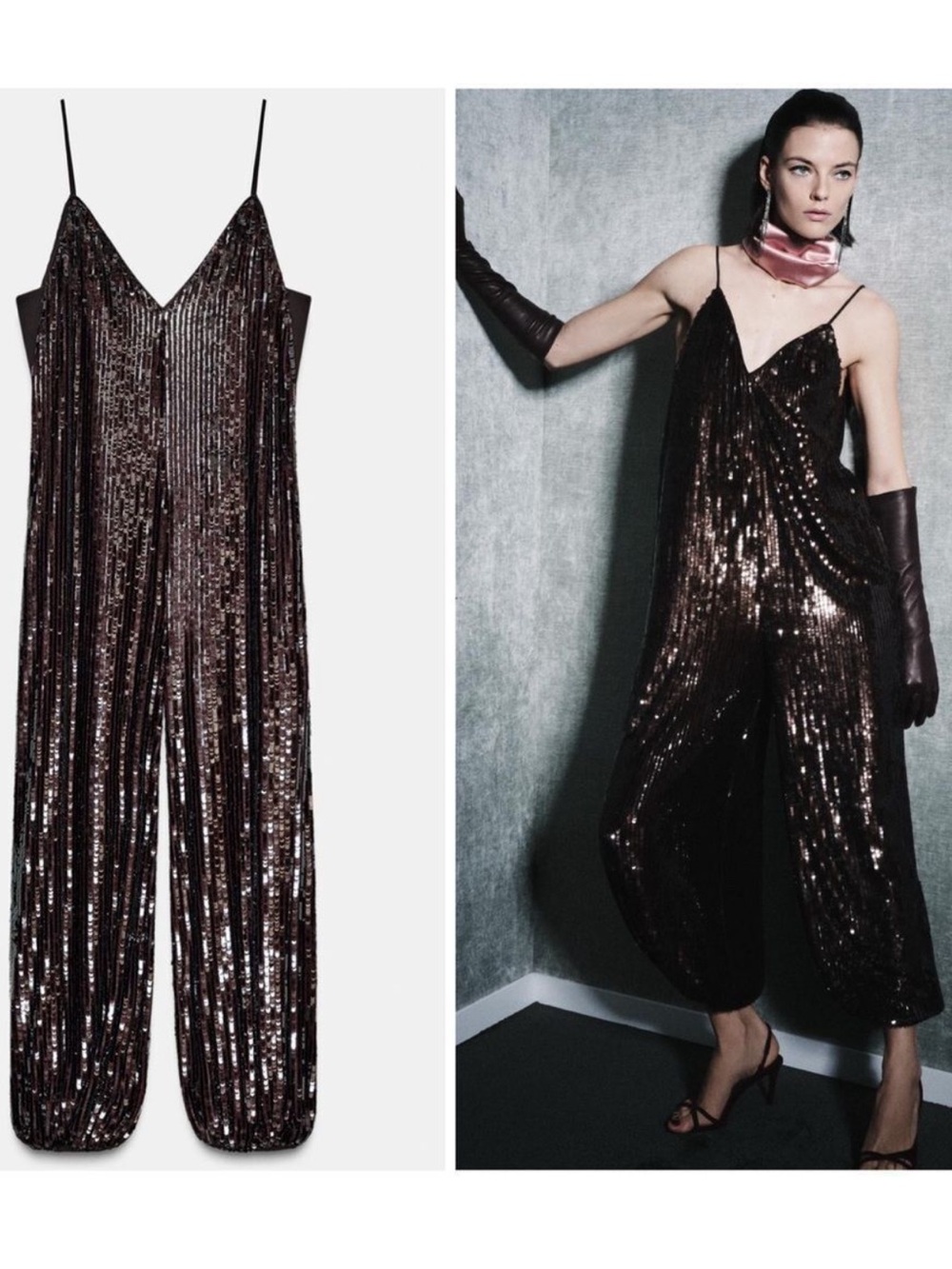Zara ZW Collection Limit Edition Sequin Balloon Jumpsuit Size L
